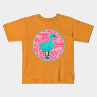 Mint green goose with rose blush pebbles Kids T-Shirt
